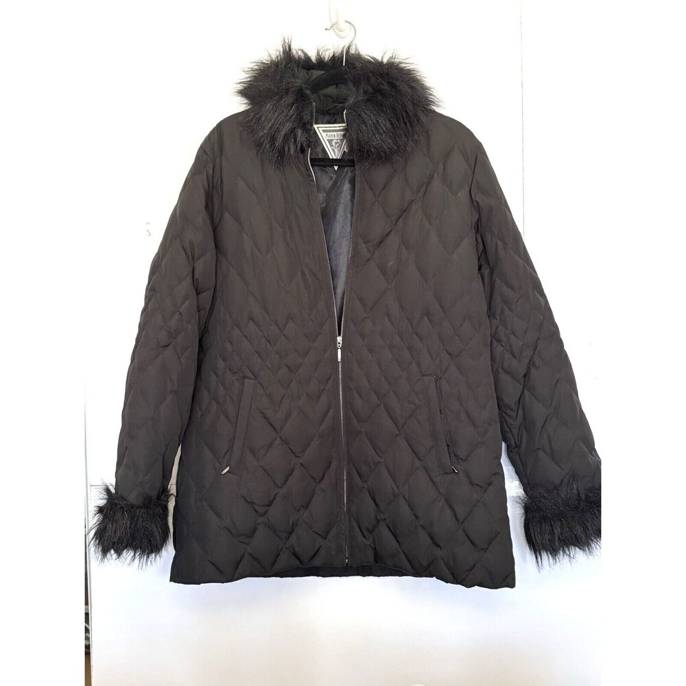 Marvin Richards Black Faux Fur Hooded Women's Coat 80% Down 20% feathers Size L